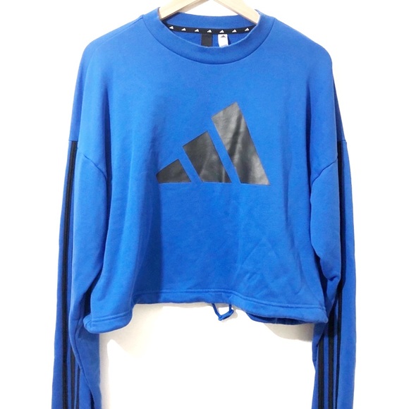 Adidas Oversized Crop sweater cinch waist Blue M - Picture 7 of 14